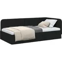 Syfax Cadre de lit d'angle Noir 90 x 190 cm tissu