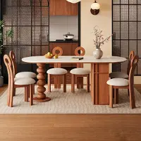 360Home Table à manger, ensemble table à manger, table à manger ovale, table à manger familiale, ensemble table à manger avec six chaises, 220 × 80 × 75 cm /YBDS-A-220/