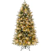 Costway Arbre de Noël artificiel 180cm, Sapin avec 270 LED blanc chaud, 8 modes, 806 pointes de branches en PE, PVC & PET, Arbre de Noël artificiel