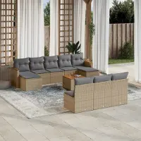 Prolenta Maison Exclusive - Salon de jardin et coussins 11 pcs mélange beige résine tressée