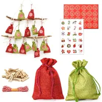 Dune Design Calendrier de l'Avent 24 sachets en lin 13 x 9 cm rouge vert