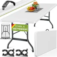 Tillvex Table de jardin 220x70cm pliable Blanc Plastique | Table de buffet avec poignée | Table pliante pour jardin terrasse et balcon | Table de camping 10 personnes