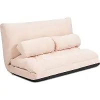 Costway Canapé sol pliable, Canapé-lit 3 en 1 avec fonction sommeil et dossier réglable, Canapé-lit avec 2 coussins lombaires, Canapé pliant beige
