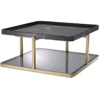 Casa Padrino Luxe Table basse laiton / noir / gris 58 x 58 x H. 27,5 cm - Table de salon moderne en acier inoxydable avec plateau en marbre et verre teinté - Meubles de luxe