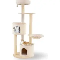 Costway Arbre à chat 152cm Grand, Arbre à chat avec 2 cavités pour chats, panier, poteau à griffer en sisal, balle de jeu & plateforme, Arbre à chat , Arbre à grimper bois naturel