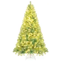 Costway Sapin de Noël artificiel 225cm avec LED blanc chaud, 8 modes & support métallique, sapin de Noël, arbre de Noël artificiel pour la maison