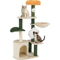 Costway Arbre à chat hauteur 114cm, arbre à chat avec niche pour chat, siège en forme de fleur, balle, hamac, planche en sisal & griffoirs, meubles pour chats