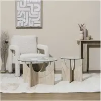 Home Deco Factory Table Basse - - Pietra - Ronde - Verre - Multicolore