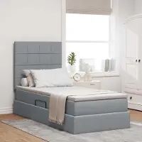 Prolenta Maison Exclusive - Lit coffre Ă LED avec matelas gris clair 90 x 190 cm en tissu
