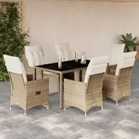 Prolenta Maison Exclusive - Ensemble de bistro de jardin 7 pcs coussins beige poly rotin