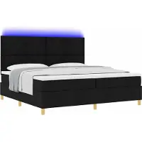 Syfax Lit à ressort LED avec tête de lit Noir 200 x 200 cm tissu