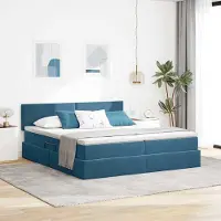 Prolenta Maison Exclusive - Lit coffre à LED avec matelas bleu foncé 180 x 200 cm, velours