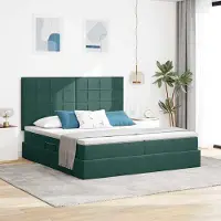 Prolenta Maison Exclusive - Lit à rangement LED avec matelas, vert foncé, 200 x 200 cm, velours