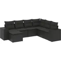 Syfax Salon de jardin 7 pcs avec coussins noir résine tressée