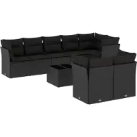 Syfax Salon de jardin 9 pcs avec coussins noir résine tressée