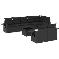 Syfax Salon de jardin 9 pcs avec coussins noir résine tressée