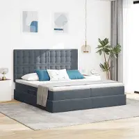 Prolenta Maison Exclusive - Lit coffre à LED avec matelas, gris foncé, 200 x 200 cm, velours