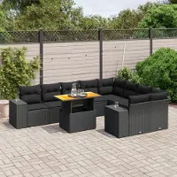 Prolenta Maison Exclusive - Salon de jardin 10 pcs avec coussins noir résine tressée