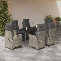 Prolenta Maison Exclusive - Ensemble à manger de jardin et coussins 7 pcs gris clair rotin