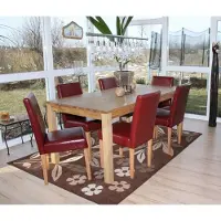 Mendler Lot de 6 chaises de séjour Littau cuir reconstitué rouge, pieds clairs