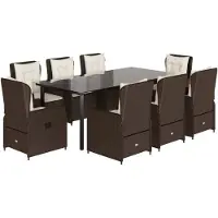 Syfax Ensemble à manger de jardin et coussins 9 pcs marron poly rotin