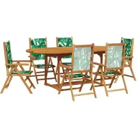 Syfax Ensemble à manger de jardin 7 pcs motif de feuilles tissu bois