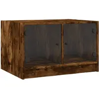 Syfax Table basse avec portes en verre chêne fumé 68x50x42 cm
