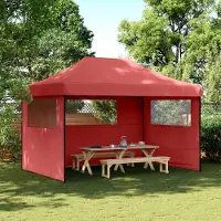 Prolenta Maison Exclusive - Tente de réception pliable Pop-Up avec 3 panneaux latéraux, rouge bordeaux