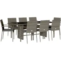 Syfax Ensemble à manger de jardin 9 pcs coussins gris résine tressée