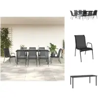 vidaXL Ensemble de jardin 9 pièces noir acier et textilène - Ensemble de meubles de jardin