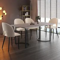 OKWISH Table à manger 140×80 cm, structure métal avec pieds réglables – blanc/gris