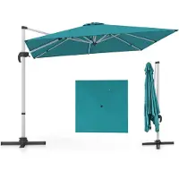 Costway Parasol Ø300cm, Parasol de terrasse avec pied en croix, Parapluie de jardin inclinable, Cantilever carré, Parasol de marché avec manivelle pour le jardin et la piscine