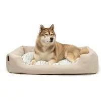 Lionto Lit douillet pour chiens, lit confortable pour chiens avec coussin réversible amovible, fond antidérapant, 110x80 cm, beige