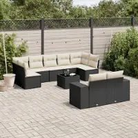 Prolenta Maison Exclusive - Salon de jardin 10 pcs avec coussins noir résine tressée