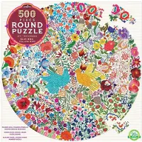 Eeboo Puzzle rond oiseau bleu et jaune 500 pièces