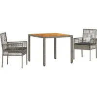 Syfax Ensemble de salle à manger pour jardin 3 pcs Gris polyrotin
