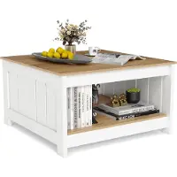 Costway Table basse en bois à 2 niveaux, table de cocktail carrée de style rustique avec compartiment de rangement avec pieds antidérapants