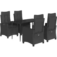 Syfax Ensemble à manger de jardin coussins 5pcs Noir Résine tressée