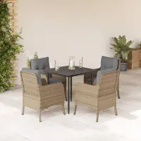 Prolenta Maison Exclusive - Ensemble à manger de jardin avec coussins 5pcs Beige poly rotin