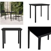 vidaXL Table de jardin noir 80x80x74 cm Acier et verre - Table de jardin - Table de jardin - Table de salle à manger extérieure - Table de terrasse
