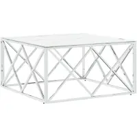 Syfax Table basse argenté 80x80x40 cm acier inoxydable et verre