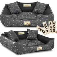 AIO Factory Panier pour chien KINGDOG 100x75 cm personnalisé, imperméable, motif os argentés