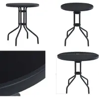 vidaXL Table de jardin noire 80 cm Acier et verre - Table de salle à manger - Tables de salle à manger - Table de salle à manger de jardin