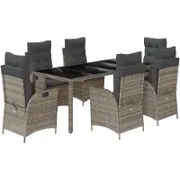 Syfax Ensemble à manger de jardin et coussins 7 pcs gris rotin