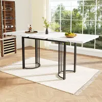 Flieks table à manger extensible rectangulaire, table de cuisine 140-179.5x80x75.5 cm, table télescopique avec plateau de table en aspect marbre, blanc et noir