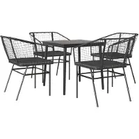 Syfax Ensemble à manger de jardin et coussins 5 pcs noir rotin verre