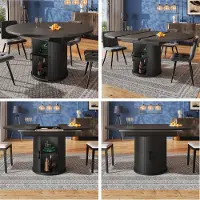 MODFU Table à Manger - Table à Manger Ronde Extensible avec Plateau Allongeable pour 6 Personnes, MDF, 118(158) x 118 x 76,8 cm, Noir
