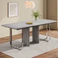 OKWISH Table À Manger - Design Rectangulaire Avec Pieds Métalliques, Plateau MDF, 180 x 80 x 75 cm - Gris