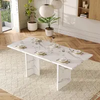 SUCCESS COURIER Table à rallonges rectangulaire 140/180 x 80 cm pour 6 personnes, en MDF aspect marbre blanc, stable et modulable, table moderne pour salle à manger ou cuisine