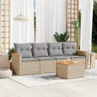 Prolenta Maison Exclusive - Salon de jardin avec coussins 5 pcs beige résine tressée